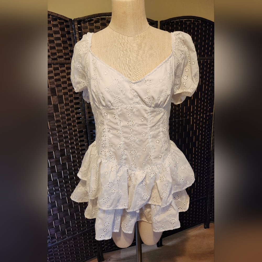 SHEIN White Eyelet Mini Dress